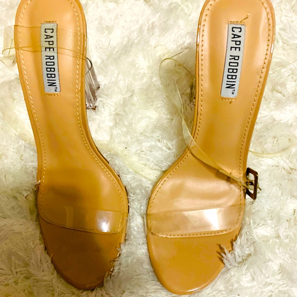 Clear open toe strappy heels